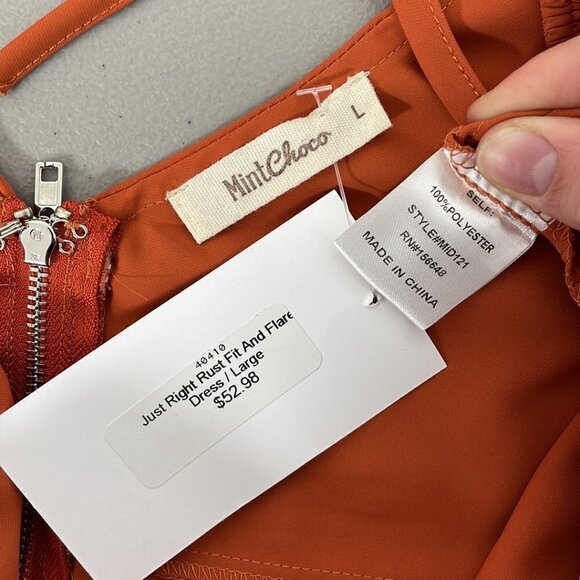 Mint Choco Just Right Rust Fit & Flare Dress Short Sleeve V-Neck Orange Size L - Picture 13 of 17